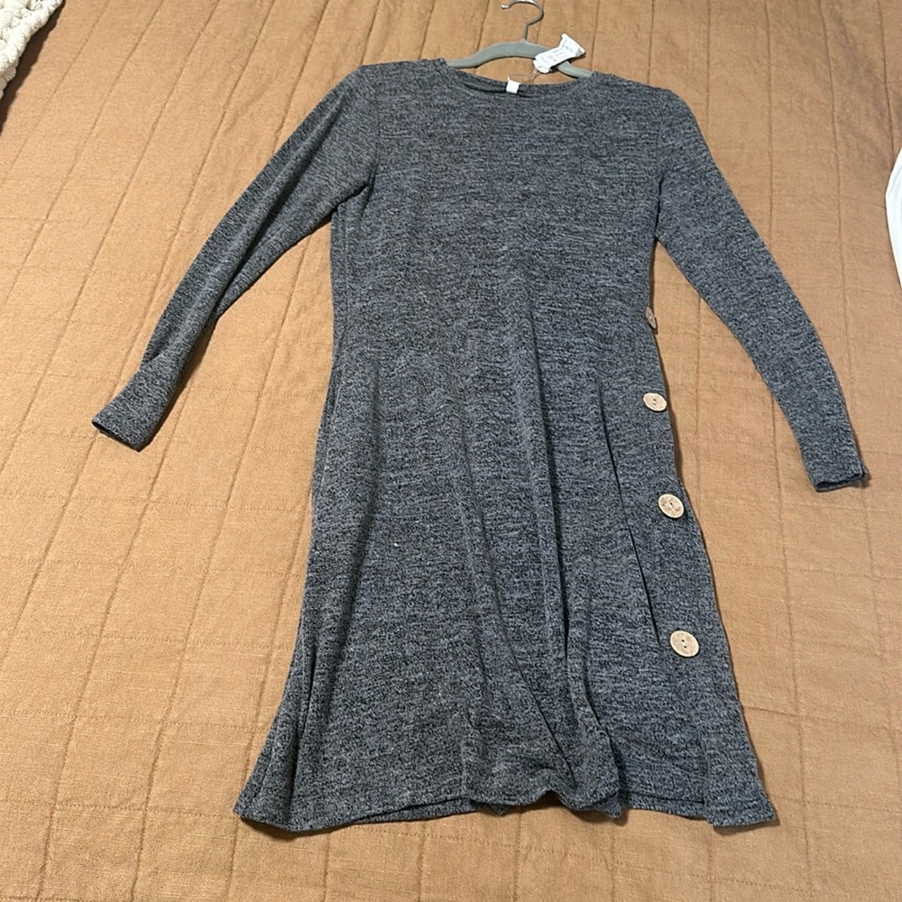Grey soft sweater dress with buttons on the side